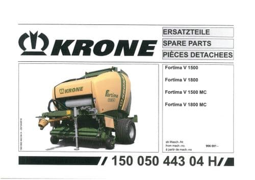 Krone Fortima  Round Baler V1500 V1800 V1500MC V1800MC - Parts Manual - 1500 1800