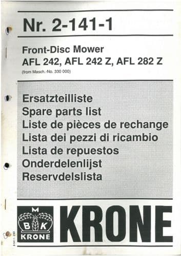 Krone Front Disc Mower AFL242 AFL242Z AFL282Z Parts Manual - AFL 242 282 Z