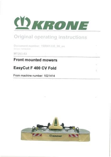 Krone Front Mounted Mower EasyCut F400CV Fold Operators Manual FC 400 CV