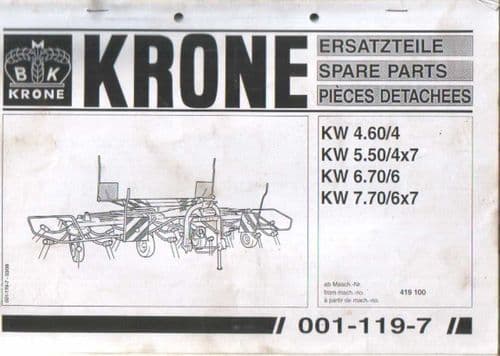 Krone Hay Tedder KW4.60/4 KW5.50/4x7 KW6.70/6 KW7.70/6x7 Parts Manual