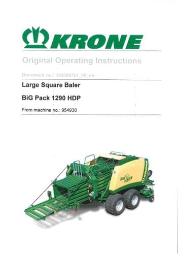 Krone Large Square Baler BiG Pack 1290HDP Operators Manual 1290 HDP