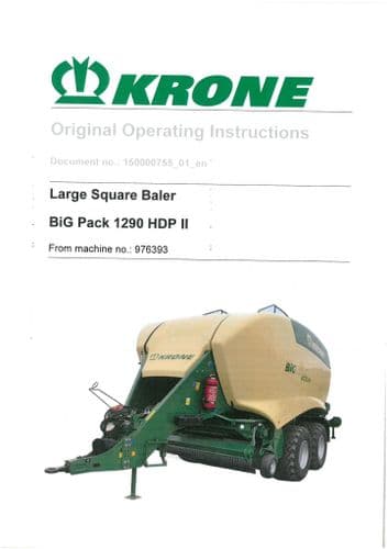 Krone Large Square Baler BiG Pack 1290HDPII Operators Manual 1290 HDP II