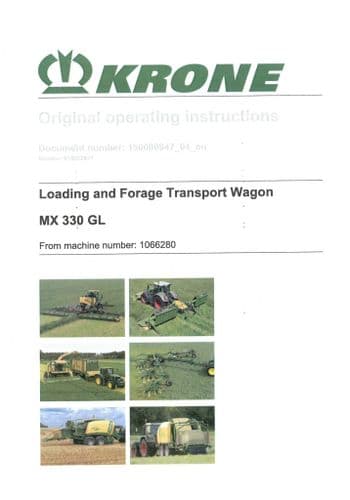Krone Loading and Forage Transport Wagon MX 330 GL Operators Manual