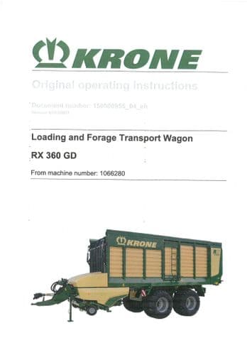 Krone Loading and Forage Transport Wagon RX 360 GD Operators Manual