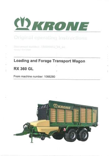 Krone Loading and Forage Transport Wagon RX 360 GL Operators Manual