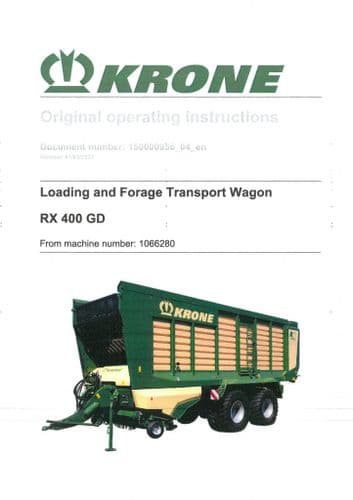 Krone Loading and Forage Transport Wagon RX 400 GD Operators Manual RX400GD