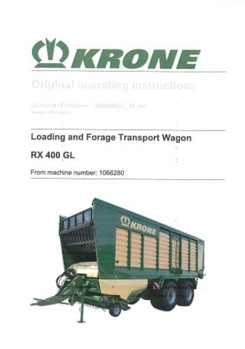 Krone Loading and Forage Transport Wagon RX 400 GL Operators Manual RX400GL
