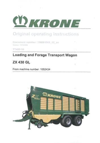 Krone Loading and Forage Transport Wagon ZX 430 GL Operators Manual ZX430GL