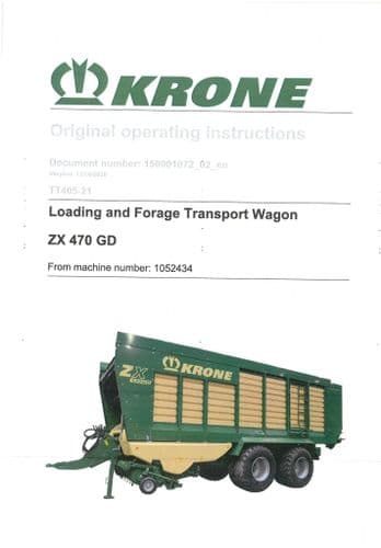 Krone Loading and Forage Transport Wagon ZX 470 GD Operators Manual ZX470GD