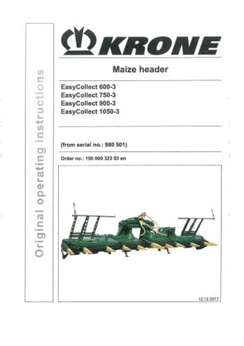 Krone Maize Header EasyCollect 600-3 750-3 900-3 1050-3 - Operators manual