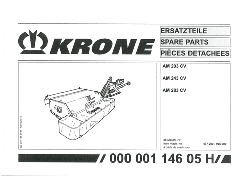 Krone Mower AM203CV AN243CV AM283CV  Parts Manual