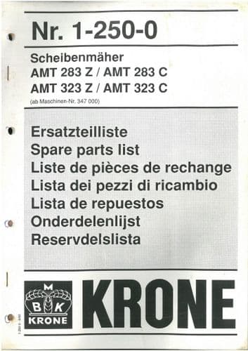 Krone Mower AMT283Z AMT283C AMT323Z AMT323C Parts Manual - AMT 283 323 Z C