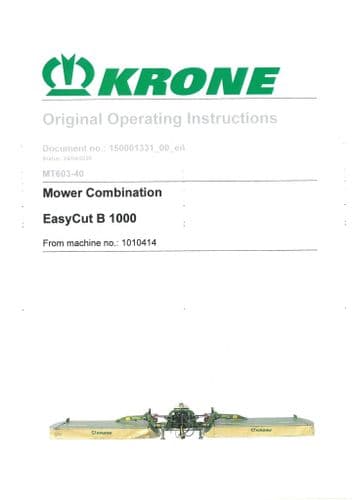 Krone Mower Combination Easycut B1000 Operators Manual B 1000