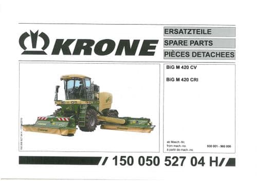 Krone Mower Conditioner Big M 420 CV CRI Parts Manual