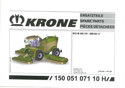 Krone Mower Conditioner Big M 450 CR - BM105-17 Parts Manual