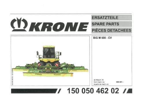 Krone Mower Conditioner  Big M 500 - CV Parts Manual