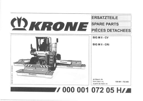 Krone Mower Conditioner Big M II - CV CRI Parts Manual