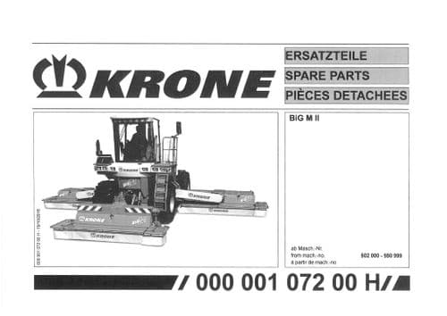 Krone Mower Conditioner  Big M II Parts Manual