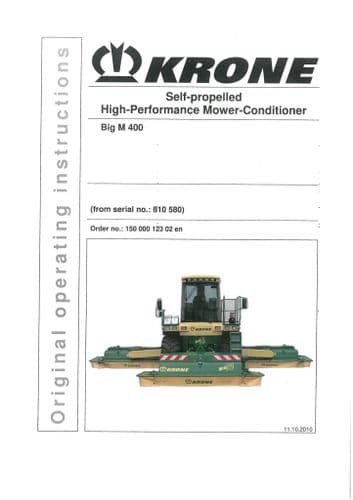 Krone Mower Conditioner Self Propelled Big M 400 Operators Manual