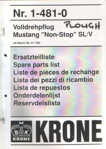 Krone Mustang 'Non Stop' SL/V Plough Parts Manual
