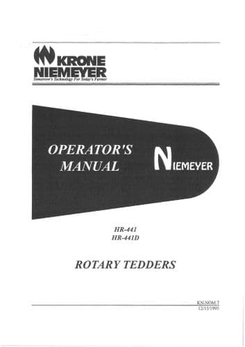 Krone Niemeyer Rotary Tedder Rake HR441 & HR441D Operators Manual HR 441 D