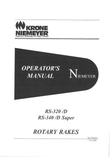 Krone Niemeyer Rotary Tedder Rake RS320D RS340D Super Operators Manual RS 320 340 D