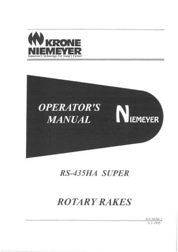 Krone Niemeyer Rotary Tedder Rake RS435HA Super Operators Manual RS 435 HA