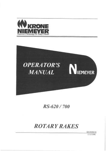 Krone Niemeyer Rotary Tedder Rake RS620 & RS700 Operators Manual RS 620 700