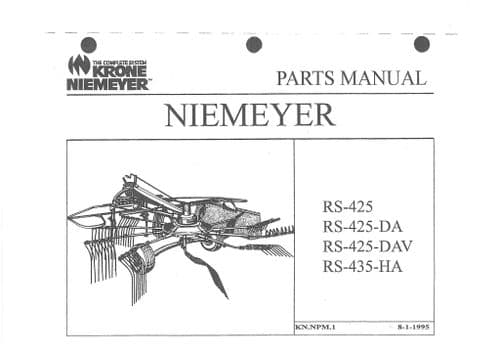 Krone Niemeyer Tedder Rake RS425 RS425DA RS425DAV RS435HA Parts Manual