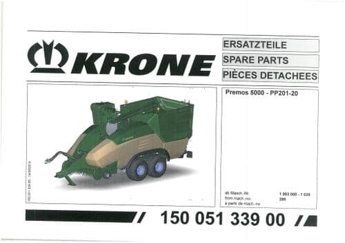 Krone Pelleting Press Premos 5000 - PP201-20 Parts Manual