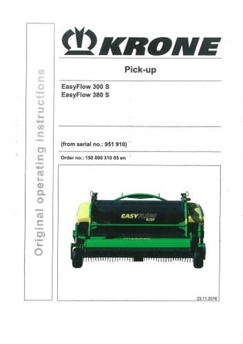 Krone Pick Up Easy Flow 300 S 380 S - Operators Manual - 300S 380S