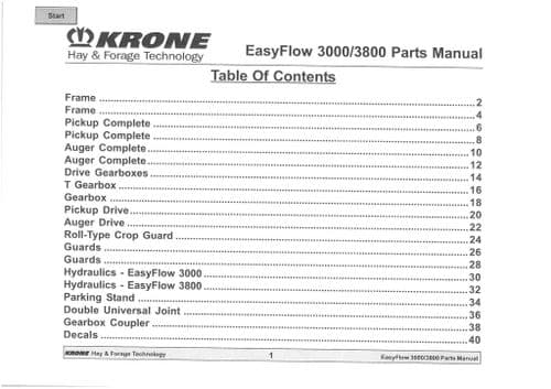 Krone Pickup EasyFLow 3000 3800 - Parts Manual