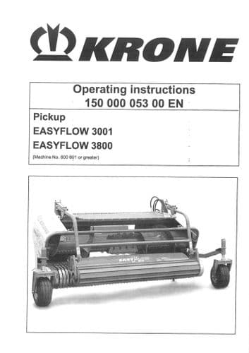 Krone Pickup Easyflow 3001 3800 - Operators Manual - 3001 3800