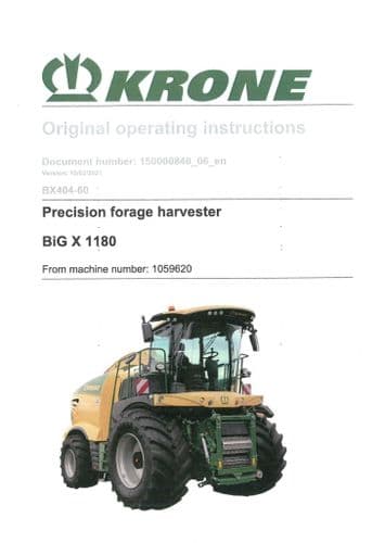 Krone Precision Forage Harvester Big X 1180 - Operators Manual - 1180
