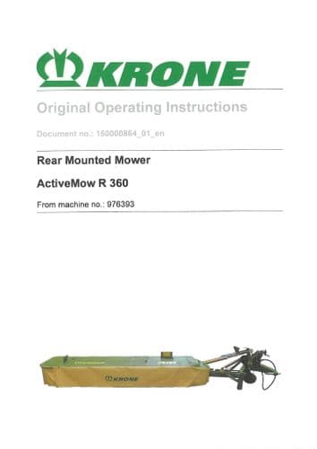 Krone Rear Mounted Mower Activemow R360 Operators Manual