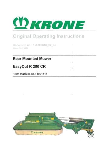 Krone Rear Mounted Mower EasyCut R280CR Operators Manual R 280 CR
