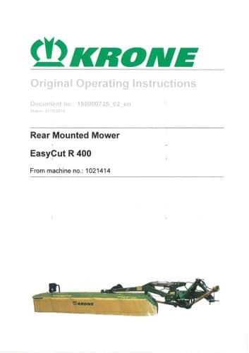 Krone Rear Mounted Mower EasyCut R400 Operators Manual R 400