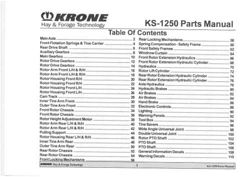 Krone Rotary Rake Tedder KS-1250 Parts Manual