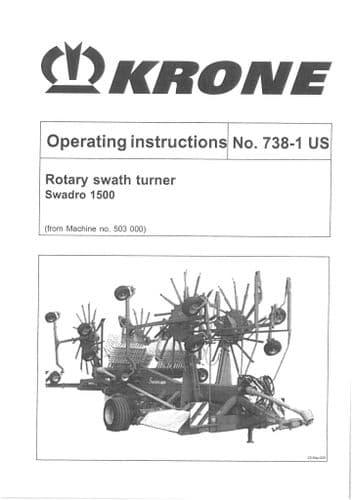 Krone Rotary Swath Turner Rake Swadro 1500 Operators Manual