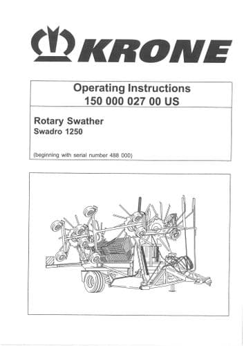 Krone Rotary Swather Rake Swadro 1250 Operators Manual