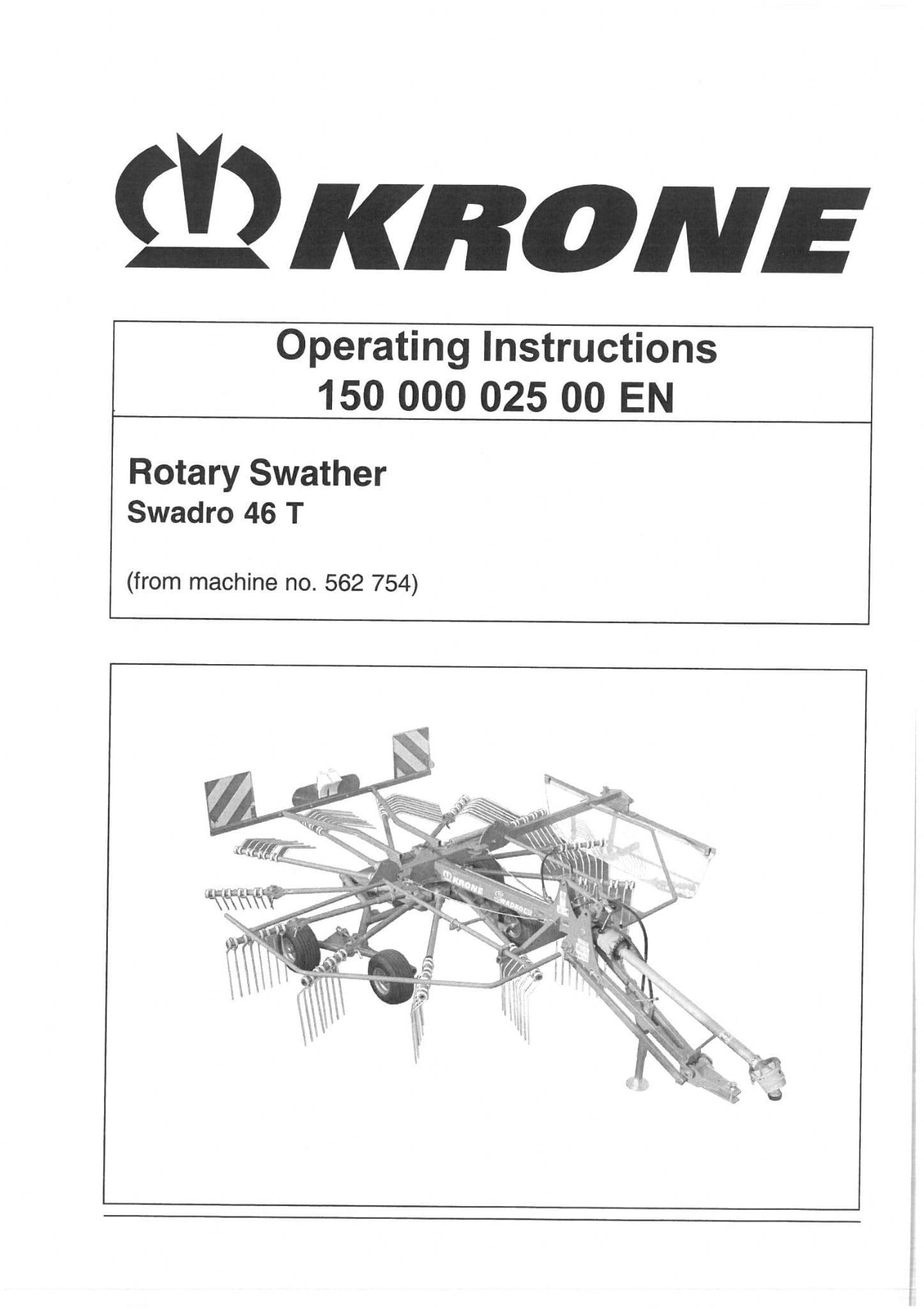 Krone Rotary Swather Rake Swadro 46T Operators Manual 46 T