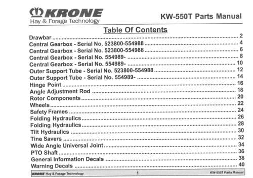 Krone Rotary Tedder KW-550T Parts Manual