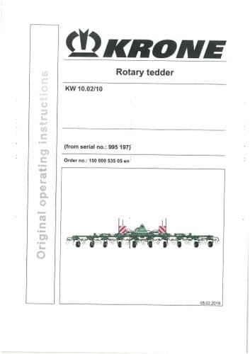 Krone Rotary Tedder Rake KW 10.02/10 Operators Manual
