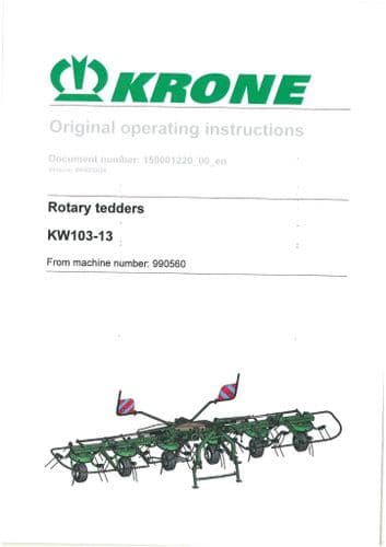 Krone Rotary Tedder Rake KW 103-13 Operators Manual