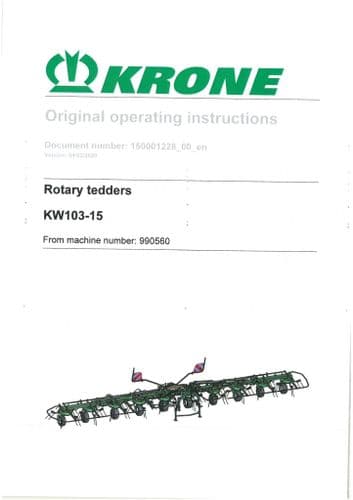 Krone Rotary Tedder Rake KW 103-15 Operators Manual