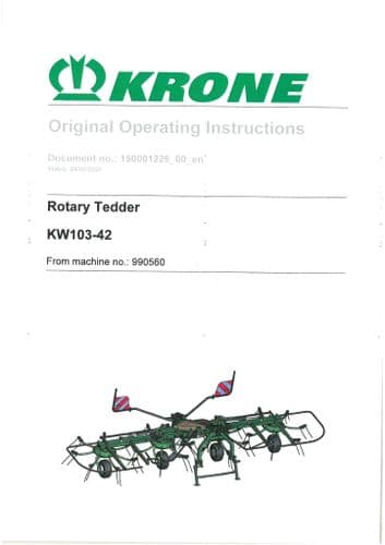 Krone Rotary Tedder Rake KW 103-42 Operators Manual