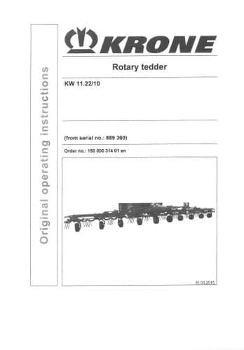 Krone Rotary Tedder Rake KW 11.22/10 Operators Manual