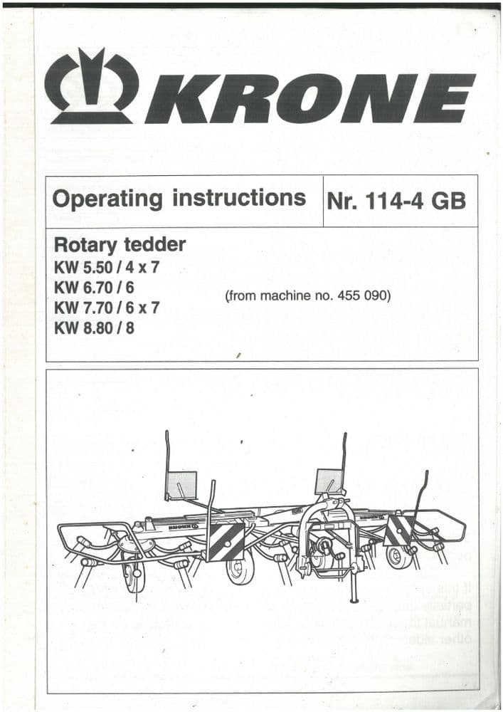 Krone Rotary Tedder Rake KW 5 50/4X7 6 70/6 7 70/6x7 8 80/8 Operators ...