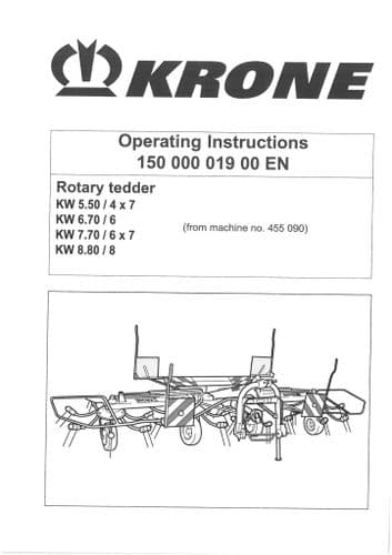 Krone Rotary Tedder Rake KW  5.50/4X7, 6.70/6, 7.70/6x7, 8.80/8 Operators Manual