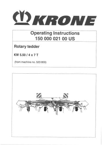 Krone Rotary Tedder Rake KW 5.50/4x7T Operators Manual